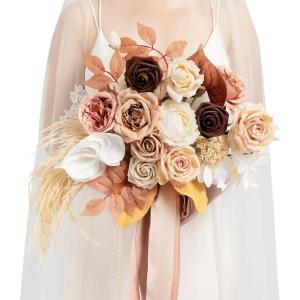 imageLings Moment Purple Blue Wedding Bouquets for Bride Lilac Bridal Bouquets for Bride 13 Inch Free Form Artificial Wedding Flower BouquetOrdesert Terracotta