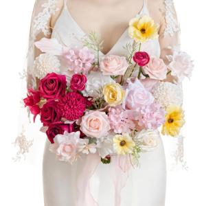 imageLings Moment Purple Blue Wedding Bouquets for Bride Lilac Bridal Bouquets for Bride 13 Inch Free Form Artificial Wedding Flower BouquetPkblush  Pink