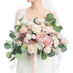 imageLings Moment Purple Blue Wedding Bouquets for Bride Lilac Bridal Bouquets for Bride 13 Inch Free Form Artificial Wedding Flower BouquetPkdusty Rose