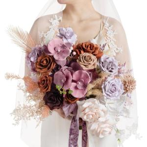 imageLings Moment Purple Blue Wedding Bouquets for Bride Lilac Bridal Bouquets for Bride 13 Inch Free Form Artificial Wedding Flower BouquetPrplorange  Lilac