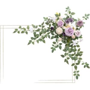 imageLings Moment Wedding Artificial Welcome Sign Flowers Swag Arch Floral Garland Decorations White ampamp Sage for Ceremony Reception Entrance Entryway Party Banquets Easel Wall Home OutdoorNOT Include SignLilac  Gold