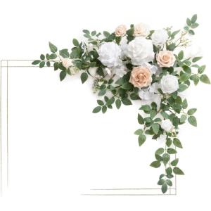 imageLings Moment Wedding Artificial Welcome Sign Flowers Swag Arch Floral Garland Decorations White ampamp Sage for Ceremony Reception Entrance Entryway Party Banquets Easel Wall Home OutdoorNOT Include SignWhite  Sage  Blush
