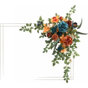 imageLings Moment Wedding Artificial Welcome Sign Flowers Swag Arch Floral Garland Decorations White ampamp Sage for Ceremony Reception Entrance Entryway Party Banquets Easel Wall Home OutdoorNOT Include SignTeal  Orange