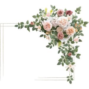 imageLings Moment Wedding Artificial Welcome Sign Flowers Swag Arch Floral Garland Decorations White ampamp Sage for Ceremony Reception Entrance Entryway Party Banquets Easel Wall Home OutdoorNOT Include SignDusty Rose  Cream