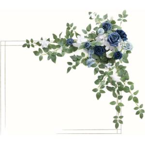imageLings Moment Wedding Artificial Welcome Sign Flowers Swag Arch Floral Garland Decorations White ampamp Sage for Ceremony Reception Entrance Entryway Party Banquets Easel Wall Home OutdoorNOT Include SignDusty Blue  Navy