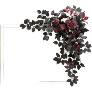 imageLings Moment Wedding Artificial Welcome Sign Flowers Swag Arch Floral Garland Decorations White ampamp Sage for Ceremony Reception Entrance Entryway Party Banquets Easel Wall Home OutdoorNOT Include SignBlack  Burgundy