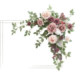 imageLings Moment Wedding Artificial Welcome Sign Flowers Swag Arch Floral Garland Decorations White ampamp Sage for Ceremony Reception Entrance Entryway Party Banquets Easel Wall Home OutdoorNOT Include SignDusty Rose  Mauve