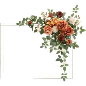imageLings Moment Wedding Artificial Welcome Sign Flowers Swag Arch Floral Garland Decorations White ampamp Sage for Ceremony Reception Entrance Entryway Party Banquets Easel Wall Home OutdoorNOT Include SignSunset Terracotta