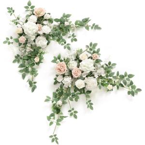 imageLings moment 2PCS Sage Green Artificial Flower Garland Wedding Arch Flowers Floral Swags Centerpieces Greenery Arrangements for SweetheartHead Table Easel Wall Entryway Board Backdrop DecorWhtsage
