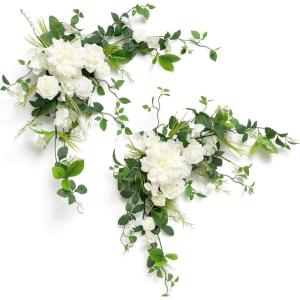 imageLings moment 2PCS Sage Green Artificial Flower Garland Wedding Arch Flowers Floral Swags Centerpieces Greenery Arrangements for SweetheartHead Table Easel Wall Entryway Board Backdrop DecorWhtgreen  White