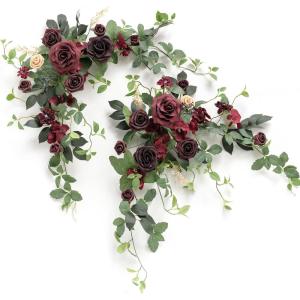 imageLings moment 2PCS Sage Green Artificial Flower Garland Wedding Arch Flowers Floral Swags Centerpieces Greenery Arrangements for SweetheartHead Table Easel Wall Entryway Board Backdrop DecorRedbordeaux Red