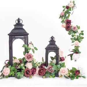 imageLings moment 6Pack 2ft Artificial Flowers Garland Green ampamp Sage Lantern Flower Centerpieces Mauve Wedding Aisle Decor Chair Flowers Arch Floral for Signs DIY Table Wall Window Cake DecorationReddusty Rose  Burgudy
