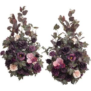 imageLings Moment 410quot Tall FreeStanding Wedding Aisle Artificial Flowers for Ceremony Decor 2PCS White Walkway Floral Chair Markers Faux Rose Altar Arch Arrangement Spring Decorations OutdoorPrpldeep Plum