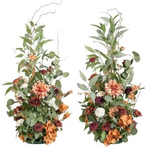 imageLings Moment 410quot Tall FreeStanding Wedding Aisle Artificial Flowers for Ceremony Decor 2PCS White Walkway Floral Chair Markers Faux Rose Altar Arch Arrangement Spring Decorations OutdoorOrterracotta  Orange