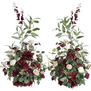 imageLings Moment 410quot Tall FreeStanding Wedding Aisle Artificial Flowers for Ceremony Decor 2PCS White Walkway Floral Chair Markers Faux Rose Altar Arch Arrangement Spring Decorations OutdoorRedmarsala  Blush