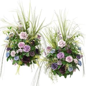 imageLings Moment 410quot Tall FreeStanding Wedding Aisle Artificial Flowers for Ceremony Decor 2PCS White Walkway Floral Chair Markers Faux Rose Altar Arch Arrangement Spring Decorations OutdoorPrplsage Purple