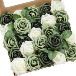 imageLings Moment Artificial Flowers 25Pcs Mauve Plum Roses Decor wStems3quot Real Touch DIY Foam Floral for Wedding BouquetCenterpieces Outdoors Party Backdrop RoomTable and GardenPot DecorationsGn Emerald  Sage Green
