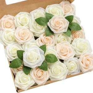 imageLings Moment Artificial Flowers 25Pcs Mauve Plum Roses Decor wStems3quot Real Touch DIY Foam Floral for Wedding BouquetCenterpieces Outdoors Party Backdrop RoomTable and GardenPot DecorationsWht Ivory Cream Heirloom