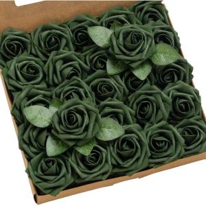 imageLings Moment Artificial Flowers 25Pcs Mauve Plum Roses Decor wStems3quot Real Touch DIY Foam Floral for Wedding BouquetCenterpieces Outdoors Party Backdrop RoomTable and GardenPot DecorationsGn Emerald Green