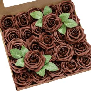 imageLings Moment Artificial Flowers 25Pcs Mauve Plum Roses Decor wStems3quot Real Touch DIY Foam Floral for Wedding BouquetCenterpieces Outdoors Party Backdrop RoomTable and GardenPot DecorationsBrn Walnut Brown