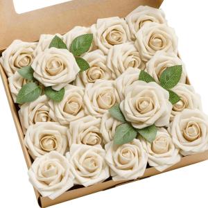imageLings Moment Artificial Flowers 25Pcs Mauve Plum Roses Decor wStems3quot Real Touch DIY Foam Floral for Wedding BouquetCenterpieces Outdoors Party Backdrop RoomTable and GardenPot DecorationsWht Tawny Beige