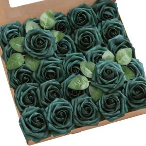 imageLings Moment Artificial Flowers 25Pcs Mauve Plum Roses Decor wStems3quot Real Touch DIY Foam Floral for Wedding BouquetCenterpieces Outdoors Party Backdrop RoomTable and GardenPot DecorationsGn Peacock Green