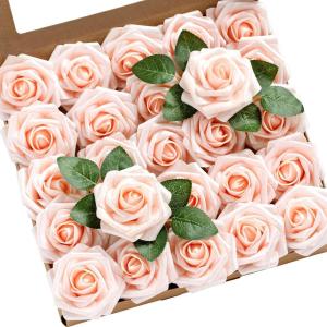 imageLings Moment Artificial Flowers 25Pcs Mauve Plum Roses Decor wStems3quot Real Touch DIY Foam Floral for Wedding BouquetCenterpieces Outdoors Party Backdrop RoomTable and GardenPot DecorationsPk Glowing Blush