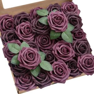 imageLings Moment Artificial Flowers 25Pcs Mauve Plum Roses Decor wStems3quot Real Touch DIY Foam Floral for Wedding BouquetCenterpieces Outdoors Party Backdrop RoomTable and GardenPot DecorationsPurmauve Plum Lily