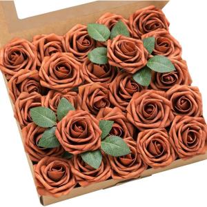 imageLings Moment Artificial Flowers 25Pcs Mauve Plum Roses Decor wStems3quot Real Touch DIY Foam Floral for Wedding BouquetCenterpieces Outdoors Party Backdrop RoomTable and GardenPot DecorationsOr Burnt Orange