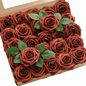 imageLings Moment Artificial Flowers 25Pcs Mauve Plum Roses Decor wStems3quot Real Touch DIY Foam Floral for Wedding BouquetCenterpieces Outdoors Party Backdrop RoomTable and GardenPot DecorationsOr Amber