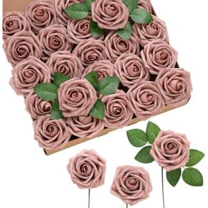 imageLings Moment Artificial Flowers 25Pcs Mauve Plum Roses Decor wStems3quot Real Touch DIY Foam Floral for Wedding BouquetCenterpieces Outdoors Party Backdrop RoomTable and GardenPot DecorationsPk Dusty Rose
