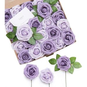 imageLings Moment Artificial Flowers 25Pcs Mauve Plum Roses Decor wStems3quot Real Touch DIY Foam Floral for Wedding BouquetCenterpieces Outdoors Party Backdrop RoomTable and GardenPot DecorationsPr Dusty Violet  Pale Lavender