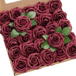 imageLings Moment Artificial Flowers 25Pcs Mauve Plum Roses Decor wStems3quot Real Touch DIY Foam Floral for Wedding BouquetCenterpieces Outdoors Party Backdrop RoomTable and GardenPot DecorationsRd Shades of Burgundy