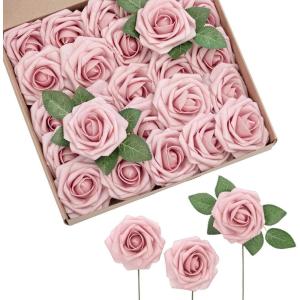 imageLings Moment Artificial Flowers 25Pcs Mauve Plum Roses Decor wStems3quot Real Touch DIY Foam Floral for Wedding BouquetCenterpieces Outdoors Party Backdrop RoomTable and GardenPot DecorationsPk Shabby Blush