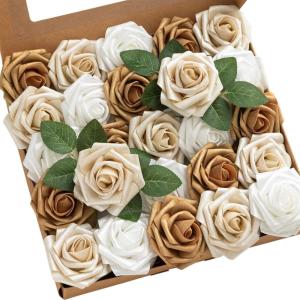 imageLings Moment Artificial Flowers 25Pcs Mauve Plum Roses Decor wStems3quot Real Touch DIY Foam Floral for Wedding BouquetCenterpieces Outdoors Party Backdrop RoomTable and GardenPot DecorationsWht Gold  White