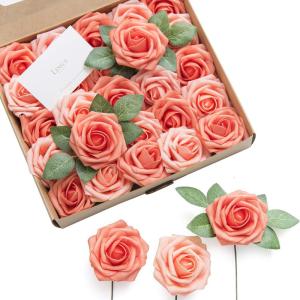 imageLings Moment Artificial Flowers 25Pcs Mauve Plum Roses Decor wStems3quot Real Touch DIY Foam Floral for Wedding BouquetCenterpieces Outdoors Party Backdrop RoomTable and GardenPot DecorationsPk Coral  Peach Pearl