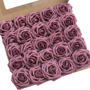 imageLings Moment Artificial Flowers 25Pcs Mauve Plum Roses Decor wStems3quot Real Touch DIY Foam Floral for Wedding BouquetCenterpieces Outdoors Party Backdrop RoomTable and GardenPot DecorationsPk Mauve