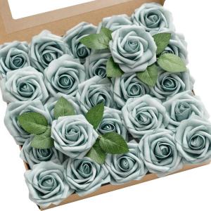 imageLings Moment Artificial Flowers 25Pcs Mauve Plum Roses Decor wStems3quot Real Touch DIY Foam Floral for Wedding BouquetCenterpieces Outdoors Party Backdrop RoomTable and GardenPot DecorationsBlu Dusty Blue