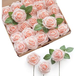 imageLings Moment Artificial Flowers 25Pcs Mauve Plum Roses Decor wStems3quot Real Touch DIY Foam Floral for Wedding BouquetCenterpieces Outdoors Party Backdrop RoomTable and GardenPot DecorationsPk Blush