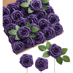 imageLings Moment Artificial Flowers 25Pcs Mauve Plum Roses Decor wStems3quot Real Touch DIY Foam Floral for Wedding BouquetCenterpieces Outdoors Party Backdrop RoomTable and GardenPot DecorationsPr Purple