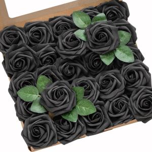 imageLings Moment Artificial Flowers 25Pcs Mauve Plum Roses Decor wStems3quot Real Touch DIY Foam Floral for Wedding BouquetCenterpieces Outdoors Party Backdrop RoomTable and GardenPot DecorationsBlk Black