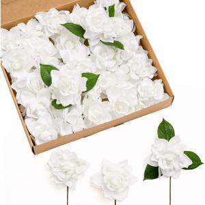 imageLings Moment Flowers 25pcs Fake Gardenia Burnt Terra Rust Artificial Flowers wStems Fake Flower for DIY Wedding Decorations Centerpieces Bouquets BoutonnieresWhtpure White