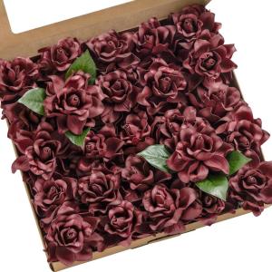 imageLings Moment Flowers 25pcs Fake Gardenia Burnt Terra Rust Artificial Flowers wStems Fake Flower for DIY Wedding Decorations Centerpieces Bouquets BoutonnieresRedburgundy