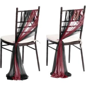 imageLings Moment Wedding Chiffon Chair Sashes Cover Aisle Decorations Draping Fabric WrinkleFree with Tie 16 Pcs Burgundy for Party Ceremony Reception Floral Arrangement Banquet Outdoor DecorBlkburgundy  Black