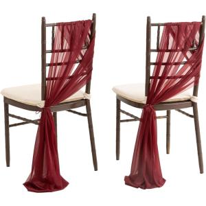 imageLings Moment Wedding Chiffon Chair Sashes Cover Aisle Decorations Draping Fabric WrinkleFree with Tie 16 Pcs Burgundy for Party Ceremony Reception Floral Arrangement Banquet Outdoor DecorRedburgundy