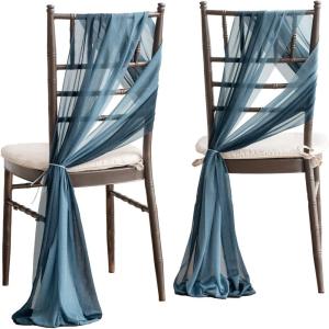 imageLings Moment Wedding Chiffon Chair Sashes Cover Aisle Decorations Draping Fabric WrinkleFree with Tie 16 Pcs Burgundy for Party Ceremony Reception Floral Arrangement Banquet Outdoor DecorBludark Dusty Blue  Navy