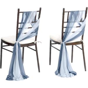 imageLings Moment Wedding Chiffon Chair Sashes Cover Aisle Decorations Draping Fabric WrinkleFree with Tie 16 Pcs Burgundy for Party Ceremony Reception Floral Arrangement Banquet Outdoor DecorBludark Dusty Blue  Ice Blue