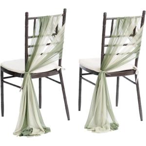 imageLings Moment Wedding Chiffon Chair Sashes Cover Aisle Decorations Draping Fabric WrinkleFree with Tie 16 Pcs Burgundy for Party Ceremony Reception Floral Arrangement Banquet Outdoor DecorGrnsage Green  Milky Green