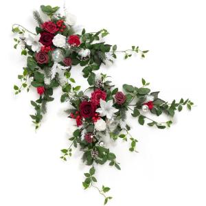 imageLings moment 2PCS Black Orange Artificial Flower Swags Wedding Arch Flowers Floral Garland Halloween Table Centerpieces Rose Arrangements for Sweetheart Easel Wall Entryway Board Backdrop DecorRedred  White