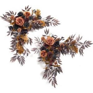 imageLings moment 2PCS Black Orange Artificial Flower Swags Wedding Arch Flowers Floral Garland Halloween Table Centerpieces Rose Arrangements for Sweetheart Easel Wall Entryway Board Backdrop DecorBlkblack  Terracotta